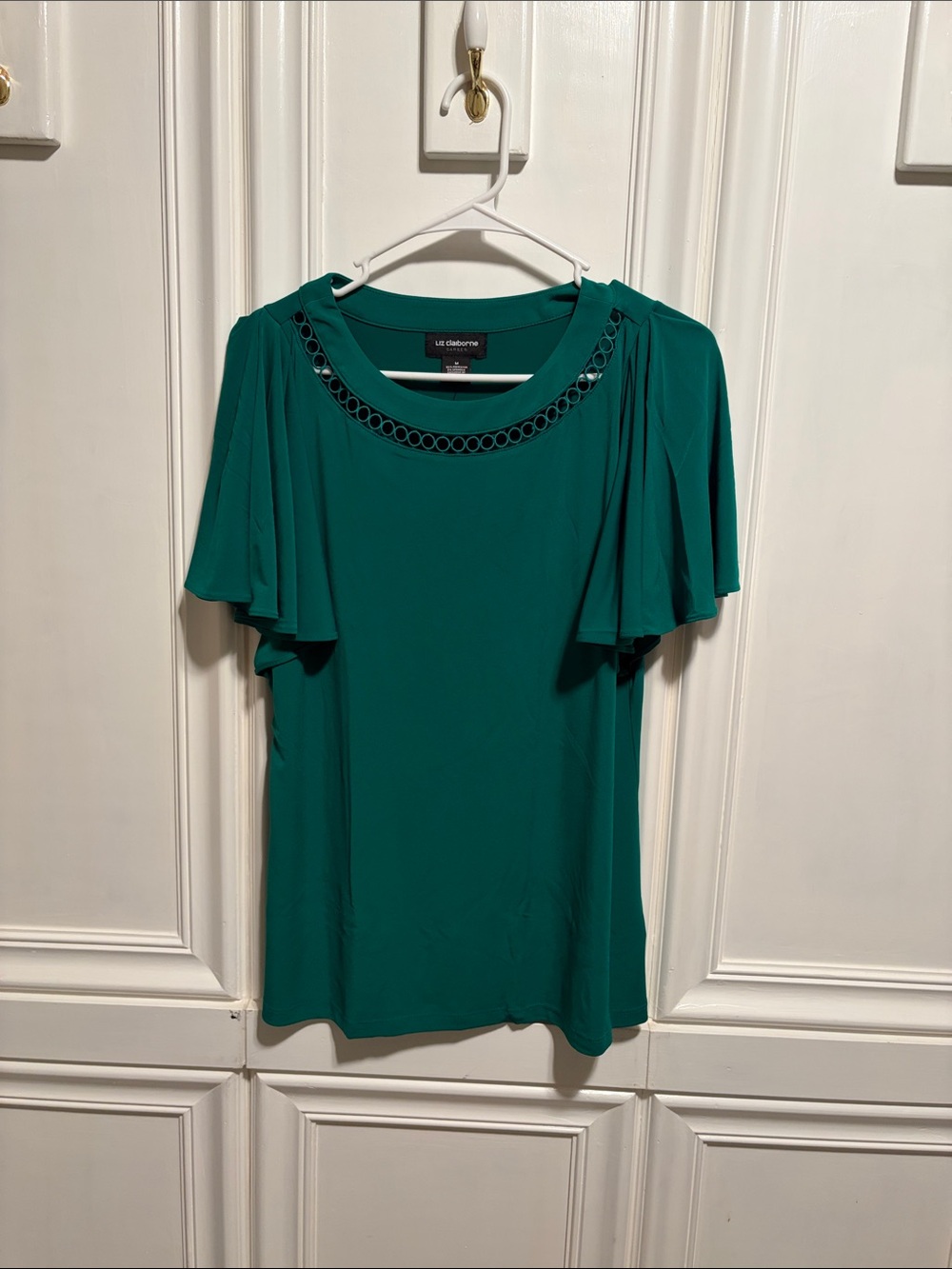 Liz Claiborne Teal Flutter Sleeve Top with Ring Detail